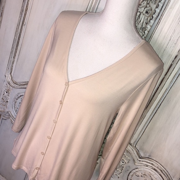 Emerette Deep V Neck Long Sleeve Soft Basic Jersey Knit Top Size Large - Picture 3 of 10